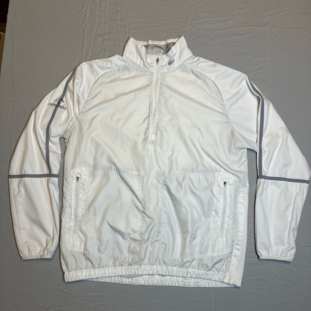 Nike Golf ¼ Quarter Zip Pullover Windbreaker Jacket White Large Iron Horse Badge